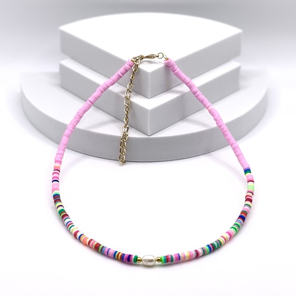 NEW….Heishi Beaded with Genuine Freshwater Pearl Necklace - Picture 4 of 10